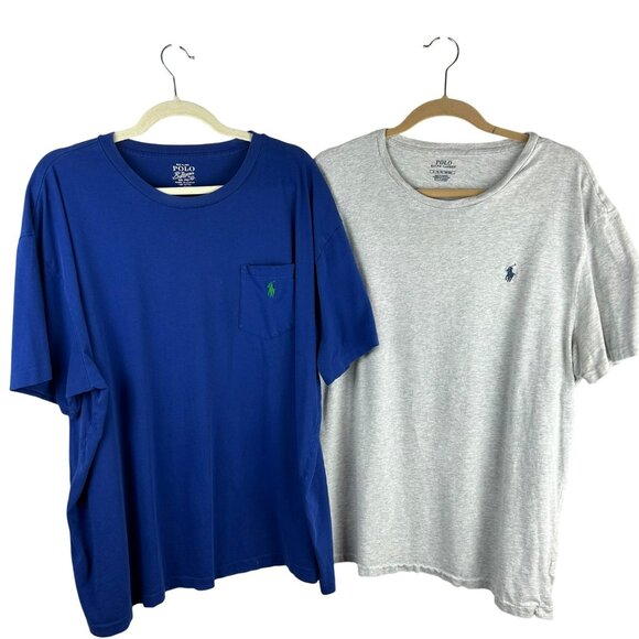 Polo Ralph Lauren 2 Pack T Shirts Men XL‎ Blue Gray Crew Neck Short Sleeves Pony - Picture 1 of 13